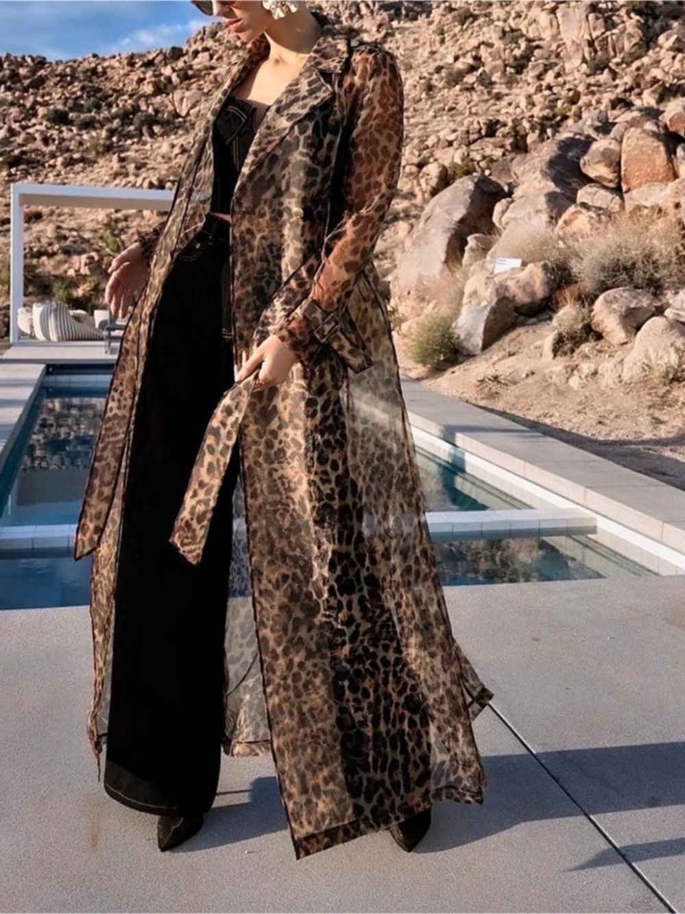 The Long Goodbye Sheer Overcoat Leopard Trench Coat Small
